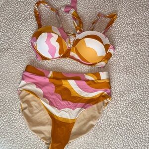 Retro Wave Pink & Mustard Two-Piece Bikini
